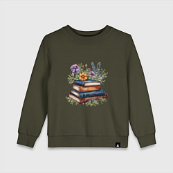 Детский свитшот Стопка книг с полевыми цветами
