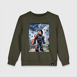 Свитшот хлопковый детский Mass effect and Minecraft - collaboration, цвет: хаки