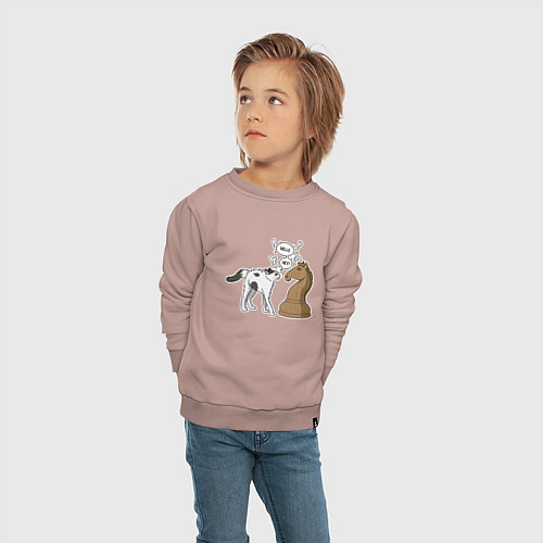 Детский свитшот Кошка Хома и шахматный конь / Пыльно-розовый – фото 4