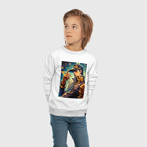 Детский свитшот Джотаро Куджо - fantasy ai art / Белый – фото 4