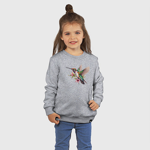Детский свитшот Колибри на цветке / Меланж – фото 3