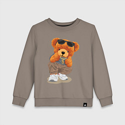 Свитшот хлопковый детский Плюшевый медведь в очках, цвет: утренний латте