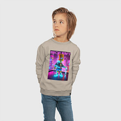 Свитшот хлопковый детский Neon Bart - with skateboard ai art fantasy, цвет: миндальный — фото 2