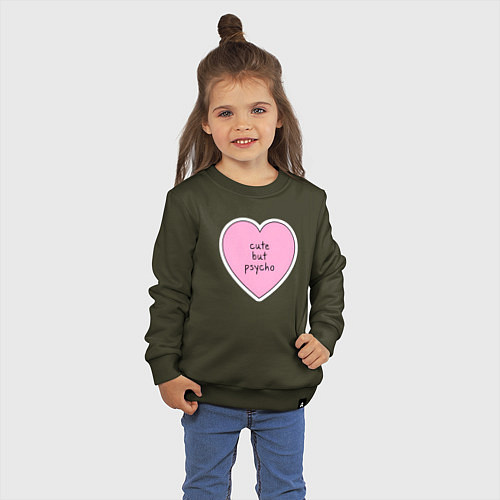 Детский свитшот Cute but psycho pink heart / Хаки – фото 3