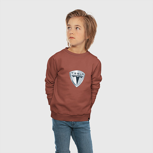 Детский свитшот Tesla logo / Кирпичный – фото 4