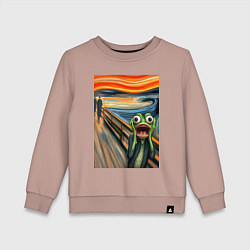 Свитшот хлопковый детский Лягушка кричит - мем нейросеть, цвет: пыльно-розовый
