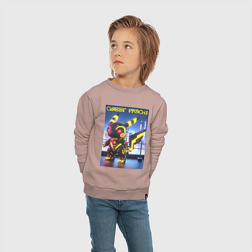 Детский свитшот Cyber pikachu - ai art neon glow fantasy / Пыльно-розовый – фото 4