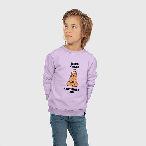 Детский свитшот Забавная капибара в короне медитирует keep calm / Лаванда – фото 4