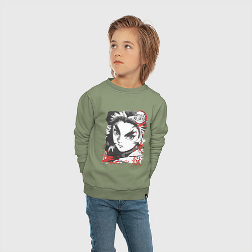 Детский свитшот Клинок рассекающий демонов Ренгоку demon slayer / Авокадо – фото 4