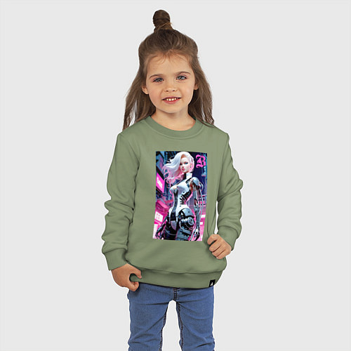 Детский свитшот Pretty Barbie blond - cyberpunk ai art / Авокадо – фото 3