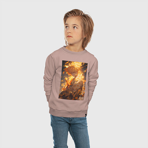 Детский свитшот Клинок, рассекающий демонов Дзэнъицу Агацума / Пыльно-розовый – фото 4