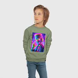 Свитшот хлопковый детский Cyber skeleton of Bart Simpson - neon glow, цвет: авокадо — фото 2