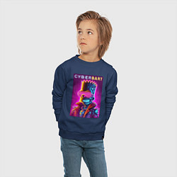 Свитшот хлопковый детский Cyber Bart - neon glow ai art fantasy, цвет: тёмно-синий — фото 2