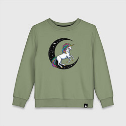 Свитшот хлопковый детский Космический единорог, цвет: авокадо