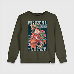 Свитшот хлопковый детский Ван-Пис Луффи Монки Д мясо, цвет: хаки