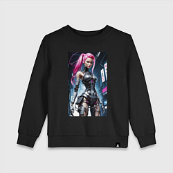 Свитшот хлопковый детский Cyber Barbie from future - ai art fantasy, цвет: черный