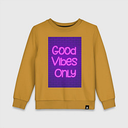 Свитшот хлопковый детский Неоновая надпись good vibes only и кирпичная стена, цвет: горчичный