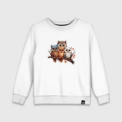 Свитшот хлопковый детский Четыре совы на ветке, цвет: белый