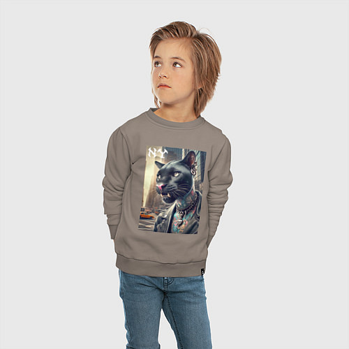 Детский свитшот Cool dude panther from New York - ai art / Утренний латте – фото 4