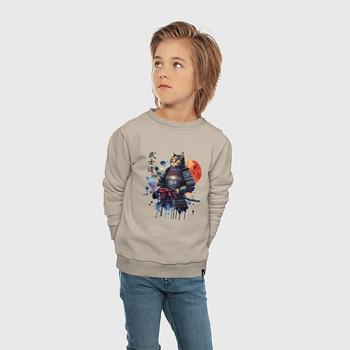 Детский свитшот Cat samurai - bushido ai art / Миндальный – фото 4