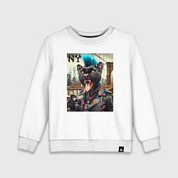 Свитшот хлопковый детский Чувак пантера панк с фотоаппаратом - нейросеть, цвет: белый