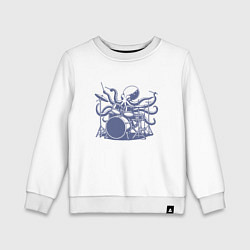 Свитшот хлопковый детский Забавный осьминог барабанщик ретро винтаж, цвет: белый