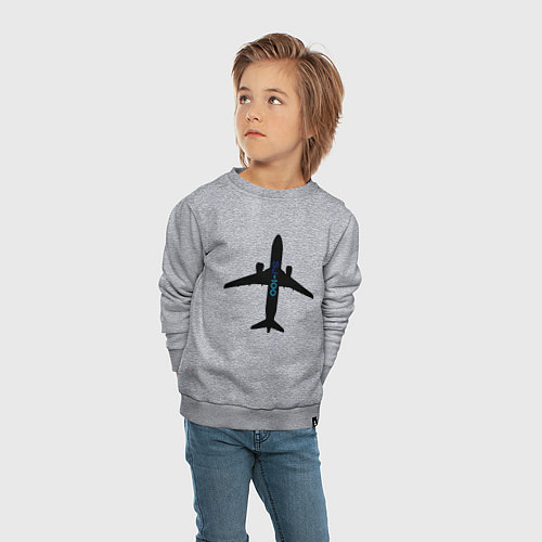 Детский свитшот Черный облик самолета SJ-100 с названием / Меланж – фото 4