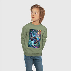 Свитшот хлопковый детский Порхающая бабочка в неоновых линиях, цвет: авокадо — фото 2