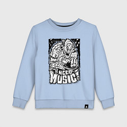 Свитшот хлопковый детский Мне нужна музыка, цвет: мягкое небо