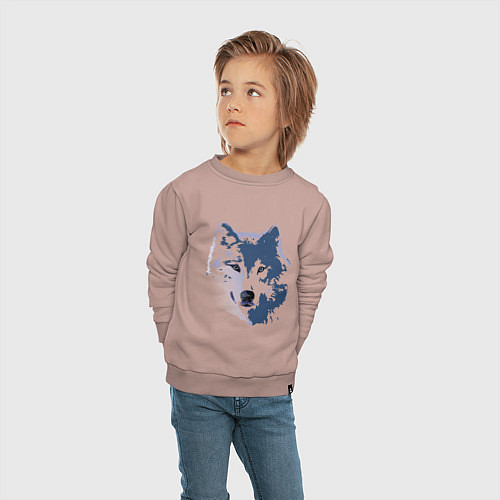 Детский свитшот Волк темно-синий с глазами разного цвета - blue wo / Пыльно-розовый – фото 4