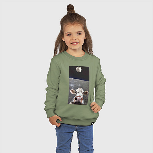 Детский свитшот Корова делает селфи на Луне - Земля в космосе / Авокадо – фото 3