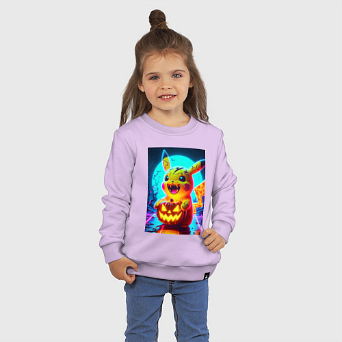 Детский свитшот Пикачу зомби с тыквой - хэллоуин / Лаванда – фото 3