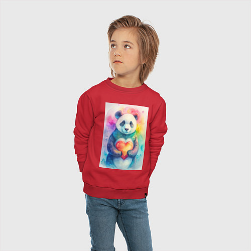 Детский свитшот Нежная панда с сердцем в лапках / Красный – фото 4