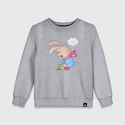 Свитшот хлопковый детский Зайка посадил цветок, цвет: меланж