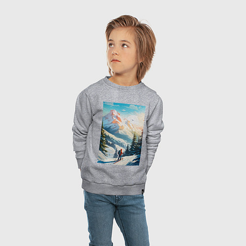 Детский свитшот Лыжник в горах / Меланж – фото 4