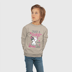 Свитшот хлопковый детский Just a girl who loves cats, цвет: миндальный — фото 2