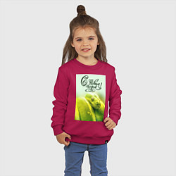 Свитшот хлопковый детский Символ 2025 года зеленая змея и надпись: с новым г, цвет: маджента — фото 2