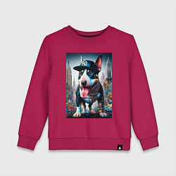 Свитшот хлопковый детский Funny bull terrier in New York - ai art, цвет: маджента