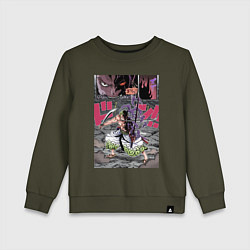 Свитшот хлопковый детский Ван-Пис Зоро Ророноа техника, цвет: хаки