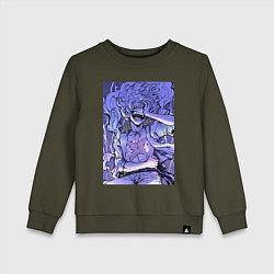 Свитшот хлопковый детский Ван-Пис Луффи улыбается, цвет: хаки