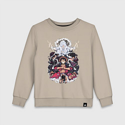 Свитшот хлопковый детский Ван-Пис Луффи Монки коллаж, цвет: миндальный