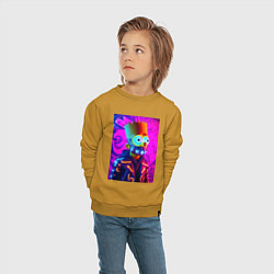 Свитшот хлопковый детский Барт Симпсон в респираторе - неоновое свечение, цвет: горчичный — фото 2