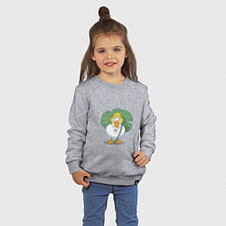 Свитшот хлопковый детский Милая уточка гусь под листом в шляпке в дождь, цвет: меланж — фото 2
