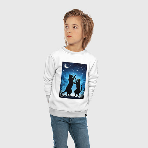 Детский свитшот Танцующие коты под звёздным небом / Белый – фото 4