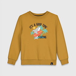Свитшот хлопковый детский Хорошее время для серфинга, цвет: горчичный
