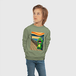 Свитшот хлопковый детский Динозаврик кричит на картине Эдварда Мунка - мем и, цвет: авокадо — фото 2