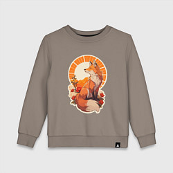 Свитшот хлопковый детский Лиса и солнце в японском стиле, цвет: утренний латте