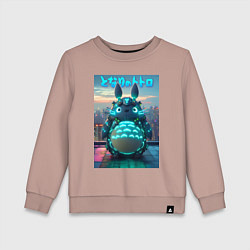 Свитшот хлопковый детский Cyber Totoro - neon glow fantasy, цвет: пыльно-розовый