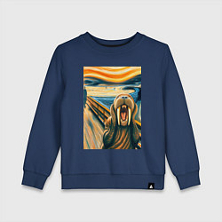 Свитшот хлопковый детский Морж кричит на картине Эдварда Мунка - мем искусст, цвет: тёмно-синий