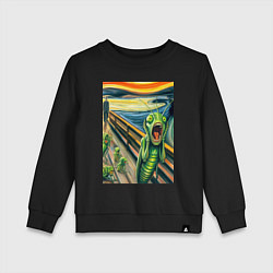 Свитшот хлопковый детский Кузнечик кричит на картине Эдварда Мунка - мем иск, цвет: черный